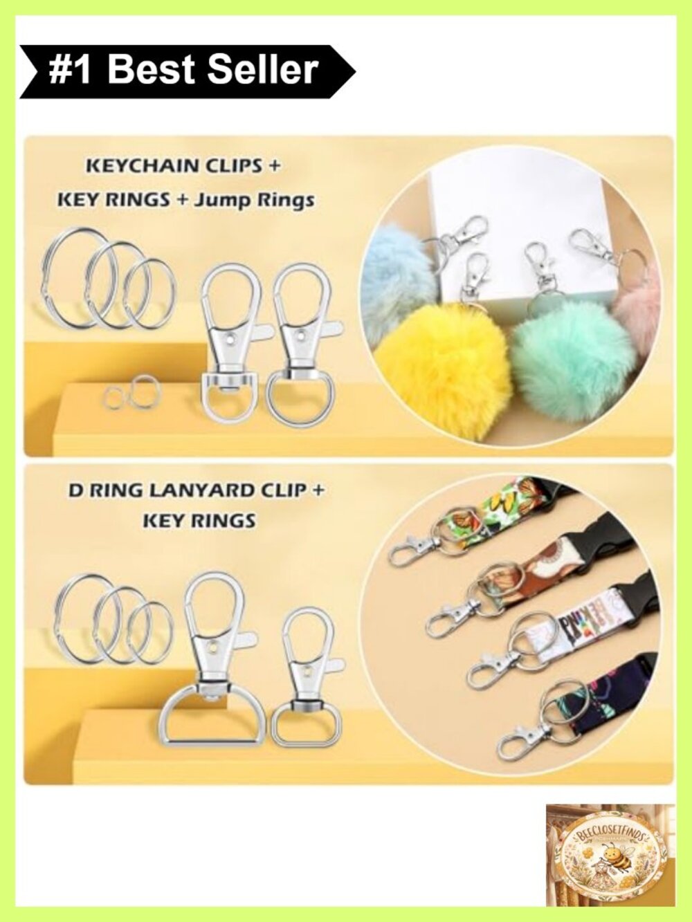 300PC Keychain Making Kit Metal Keychain Hardware Clips Hooks Rings - Picture 3 of 6